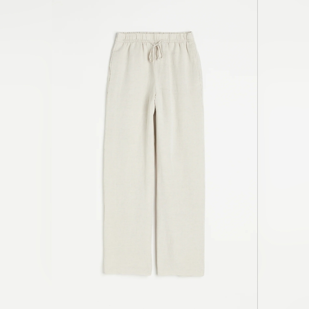 H & M Linen Blend Pull On Cream Drawstring Pants M